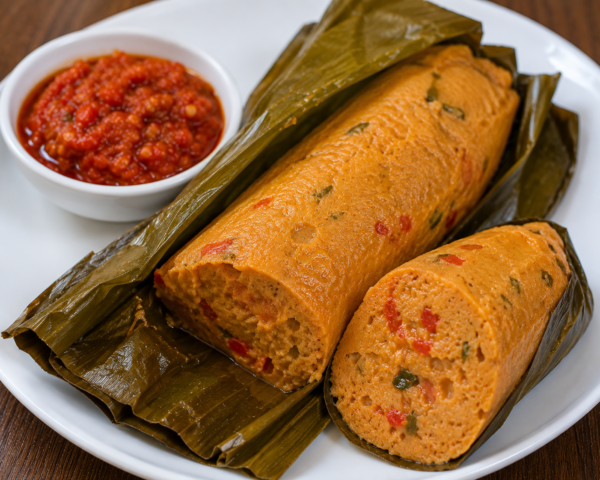 Banana leaf-wrapped Nigerian moi moi