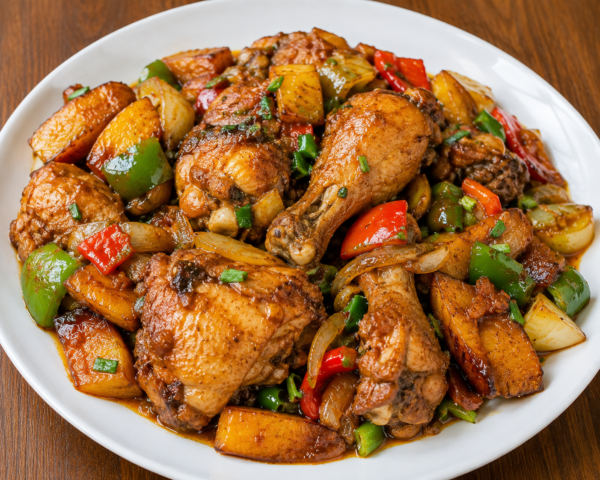 Golden chicken and plantain feast