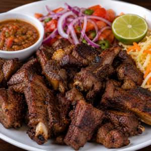 Grilled meat feast with fresh sides