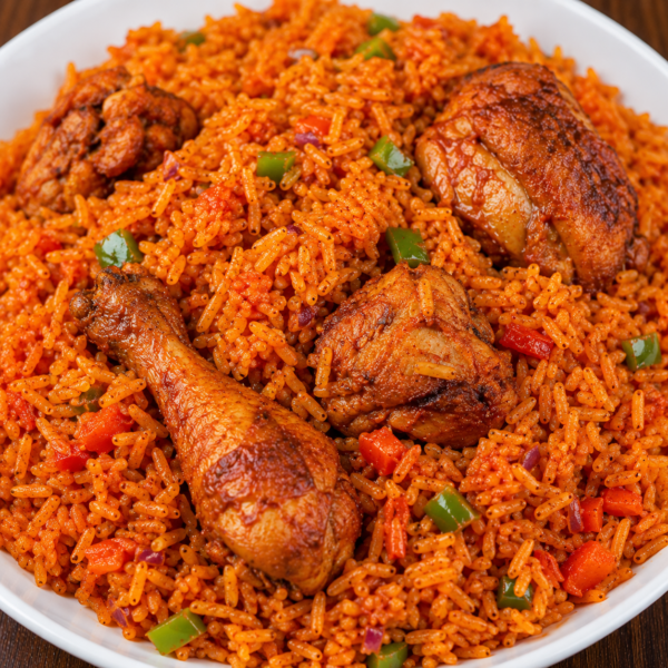 Jollof rice with roasted chicken
