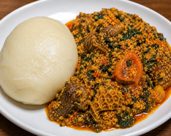 Nigerian pounded yam with Egusi stew