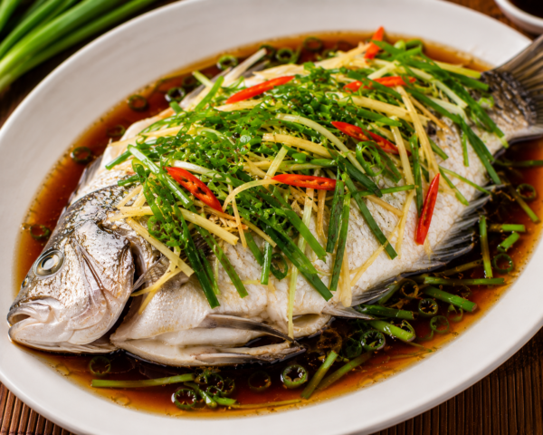 Steamed fish with ginger and chili